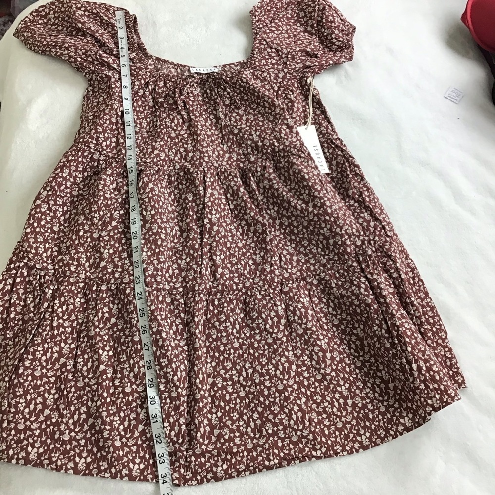 NWT LACAUSA Babydoll Mini Dress Puff Sleeve Mushroom Print Size M - Picture 10 of 11